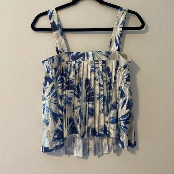 H&M, Beautiful Pleated Sleeveless Cropped Blue Sunburst Blouse, Size S - Picture 7 of 7